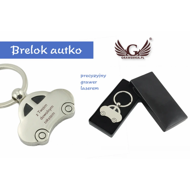 BRELOK AUTKO - metalowy błyszczący  z dowolnym grawerem - BP62
