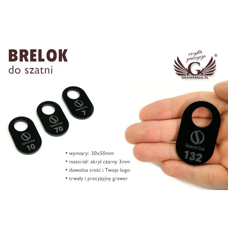 Brelok do szatni - czarny akryl - wym. 30x50mm - BA030