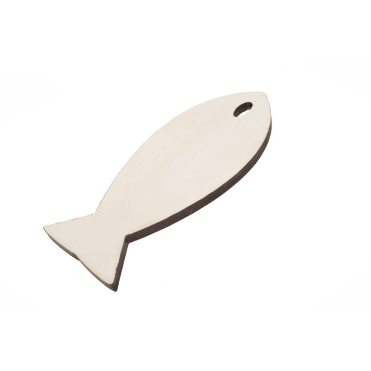 Brelok drewniany Fish 6 - kolor biały - wym. 110x48mm - BD056