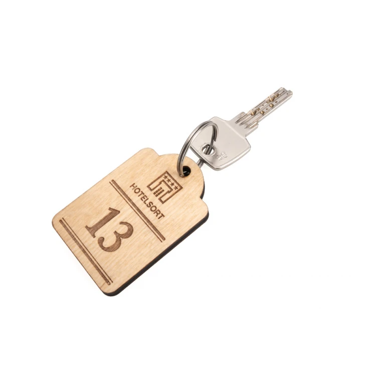 Brelok drewniany  Mini retro 2 - kolor naturalny - wym. 65x45mm - BD082
