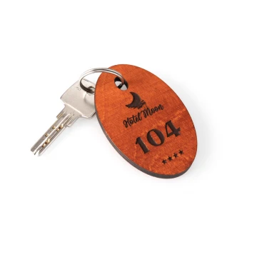 Brelok drewniany Owal 1 - kolor oranż wym. 80x50mm - BD038