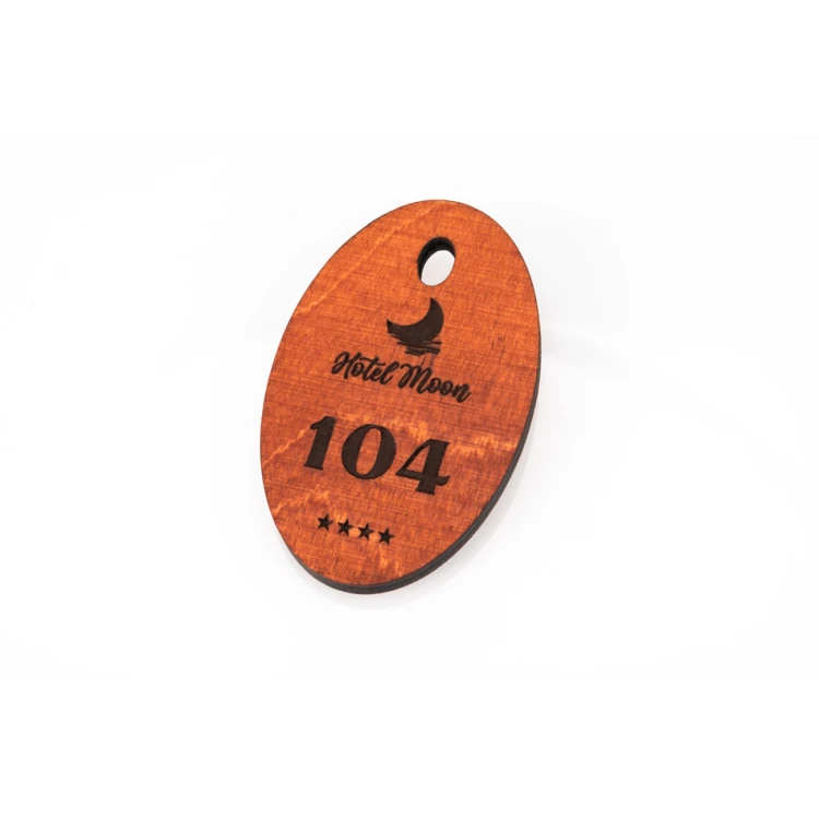 Brelok drewniany Owal 1 - kolor oranż wym. 80x50mm - BD038