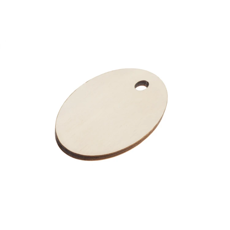 Brelok drewniany Owal 6 - kolor biały - wym. 80x50mm - BD058