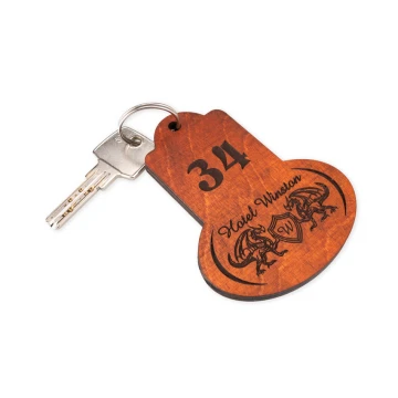 Brelok drewniany - Retro 1 kolor oranż wym. 95x75mm - BD045