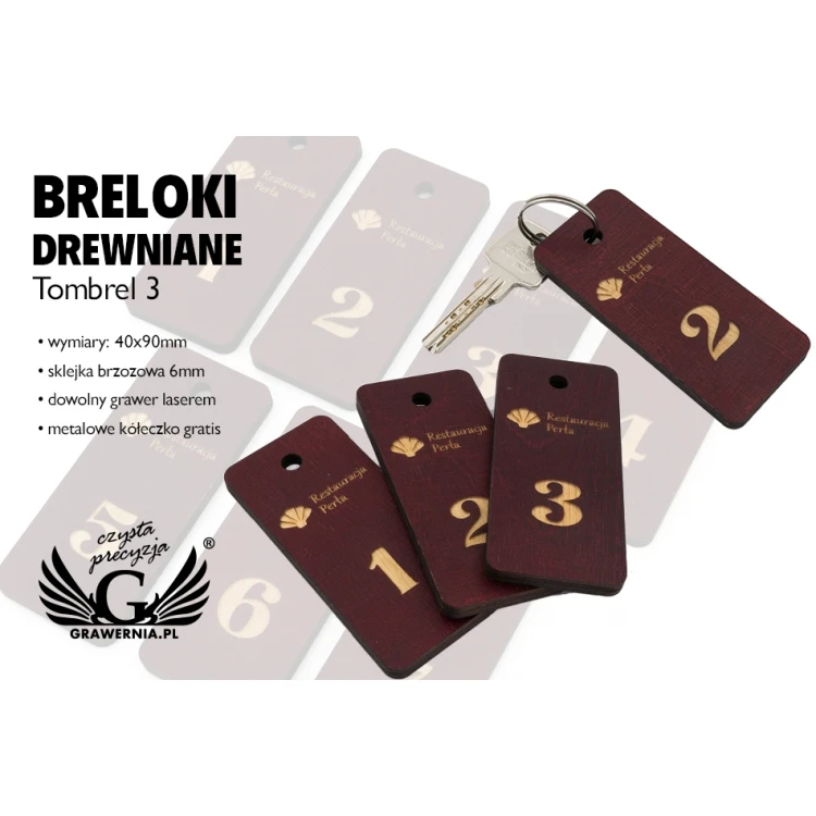 Brelok drewniany - TOMBREL 3 Wiśnia