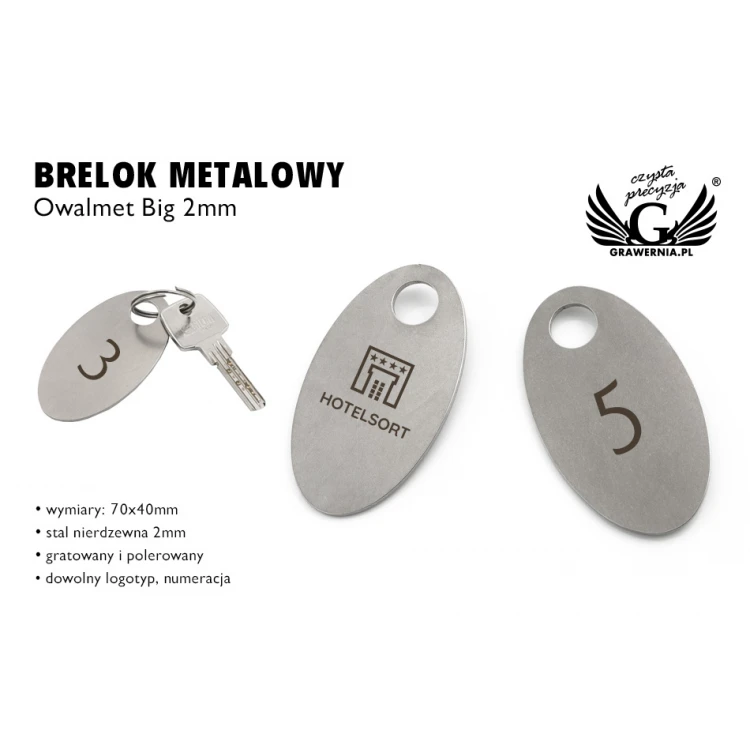 Brelok hotelowy - OWALMET BIG Stal 70x40 mm gr. 2mm - BM037