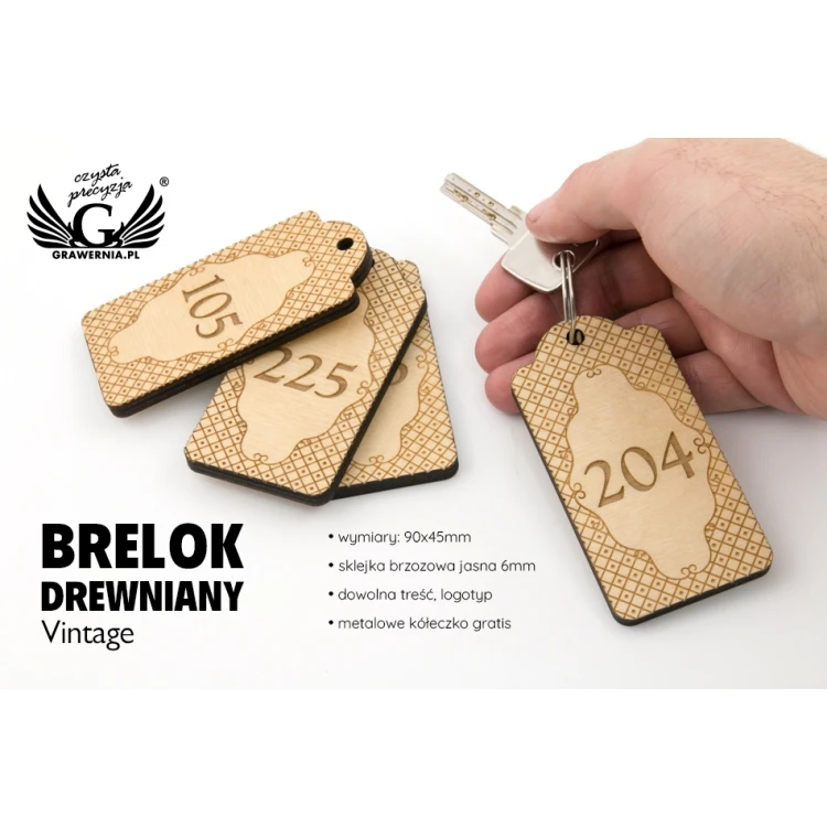 Brelok hotelowy z drewna - kolor naturalny - VINTAGE