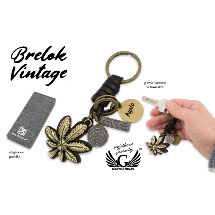 Brelok Liść Vintage - z Twoim grawerem - BP109