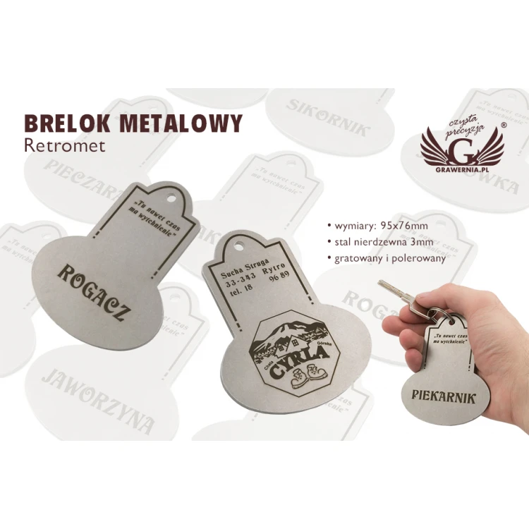 Brelok metalowy - RETROMET - stal gr. 3mm wym: 95x76mm - BM026 