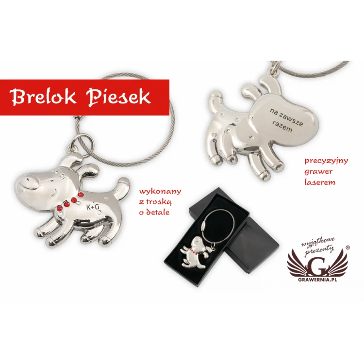 BRELOK Piesek z kryształkami - z Twoim grawerem - BP69