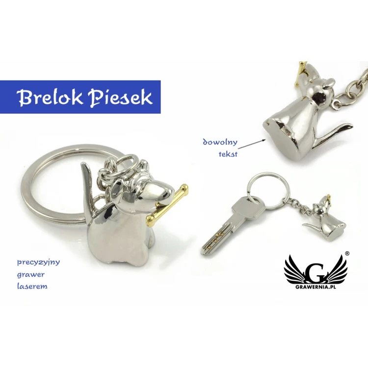 BRELOK Piesek ze złotą kością - z Twoim grawerem - BP44