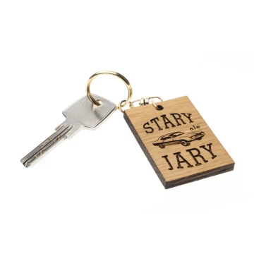 Brelok Stary ale jary - lite drewno dąb - dowolny grawer - BP155