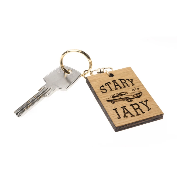 Brelok Stary ale jary - lite drewno dąb - dowolny grawer - BP155