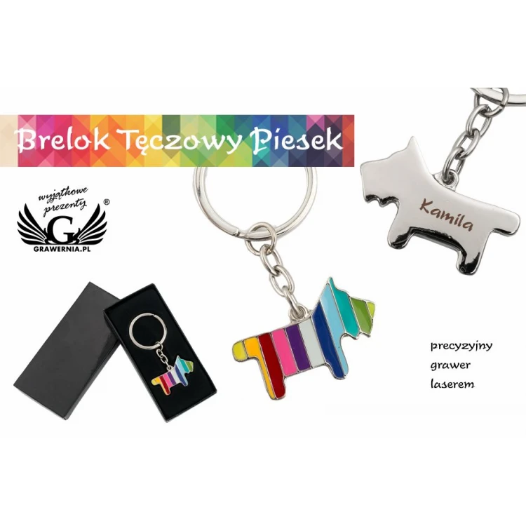 BRELOK TĘCZOWY PIESEK z Twoim grawerem - BP101
