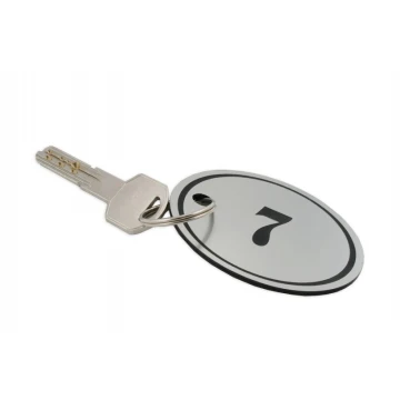 Brelok z laminatu grawerskiego - OWAL - SATYNOWO-SREBRNY