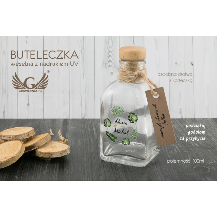 Buteleczka weselna na alkohol - cyfrowy druk UV - pojemność 100ml - BUT002