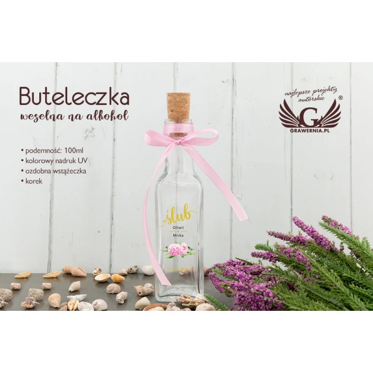 Buteleczka weselna na alkohol - cyfrowy druk UV - pojemność 100ml - BUT007