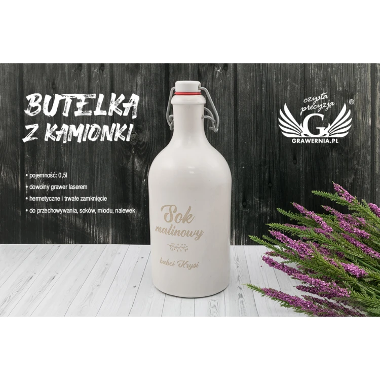 Butelka z kamionki z dowolnym grawerem - pojemność: 0,5l - BUT006
