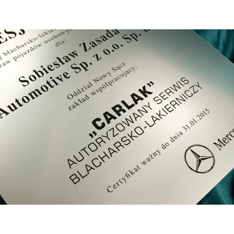 Certyfikat metalizowany na podkładzie akrylowym - format A3 - grawerowany laserem - DS033