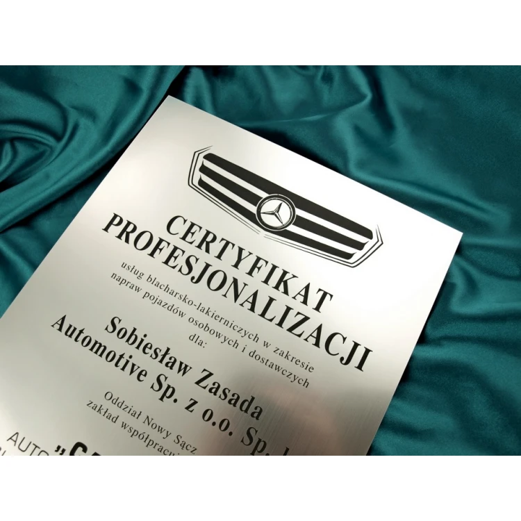 Certyfikat metalizowany na podkładzie akrylowym - format A3 - grawerowany laserem - DS033