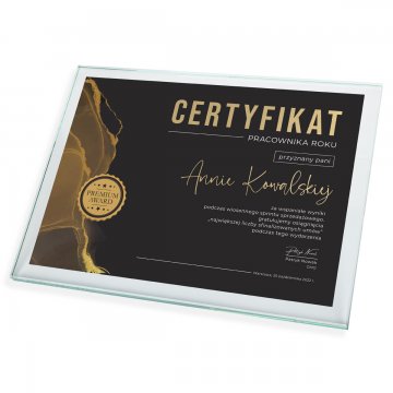 Certyfikat szklany - Pracownik Roku - poziomy - kolorowy druk UV - DUV070