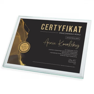 Certyfikat szklany - Pracownik Roku - poziomy - kolorowy druk UV - DUV070