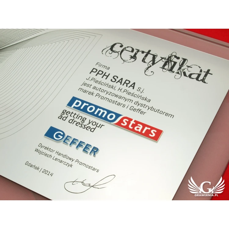 CERTYFIKAT SZKLANY - DSZ038 - poziomy