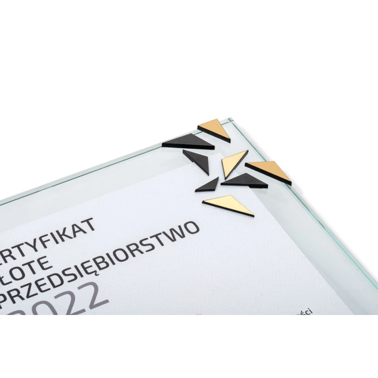 Certyfikat szklany - Złote przedsiębiorstwo - pionowy - kolorowy druk UV - DUV078