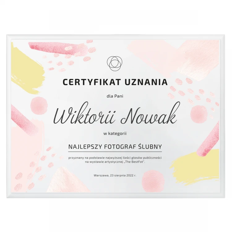 Certyfikat uznania - podkład biały mat z nadrukiem UV - DS042