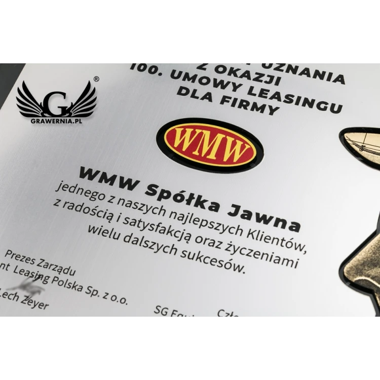 Certyfikat uznania - poziomy - grawer i druk UV  - DUV038