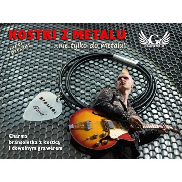 Charms bransoletka z kostką gitarową - super prezent dla gitarzysty i gitarzystki