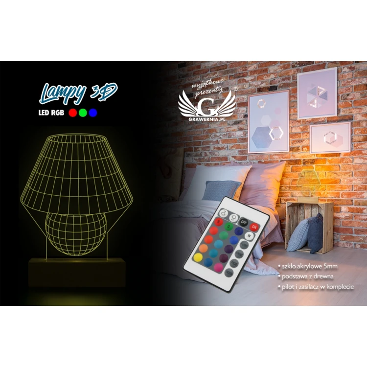 Classic - Lampa 3D LED RGB sterowana z pilota - L3D013
