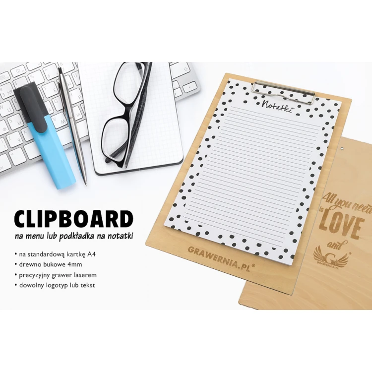 Clipboard A4 exclusive drewno brzozowe - dowolny grawer - CB001