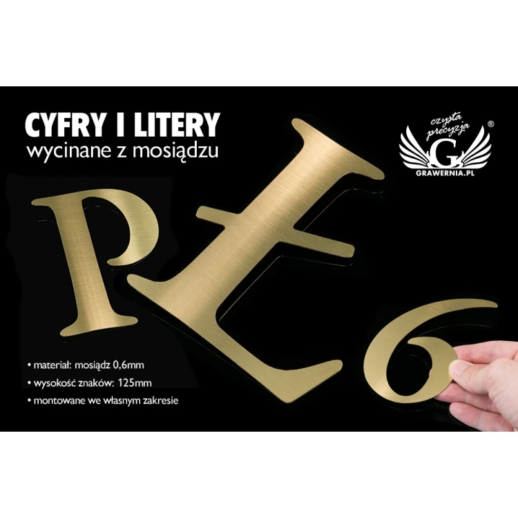 Cyfry litery wycinane z mosiądzu - wysokość: 125mm - CNC080