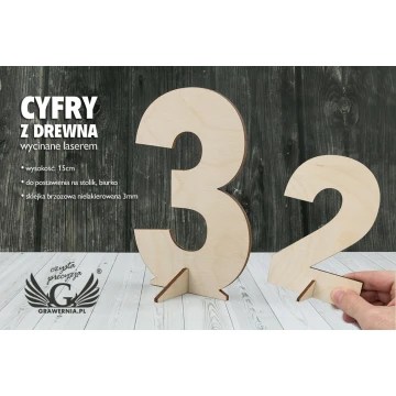 Cyfry na stojaczku wycinane laserem - wysokość 15cm - sklejka brzozowa 3mm - CL007 