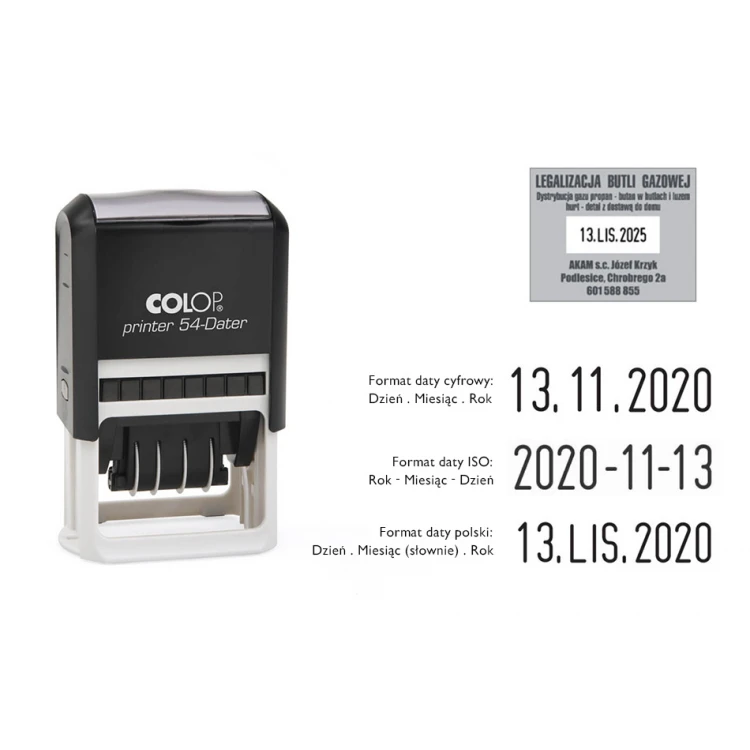 Datownik Colop Printer 54 - wym odbicia: 50x40mm - data cyfrowa, polska lub ISO - COL086