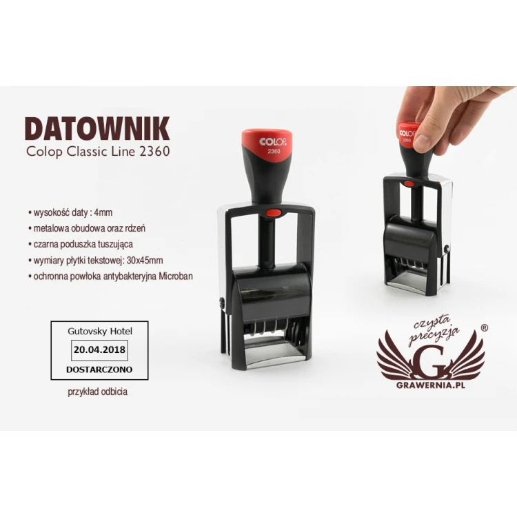 Datownik z pieczątką Colop Classic Line 2360 - wym odbicia: 30x45mm - COL012