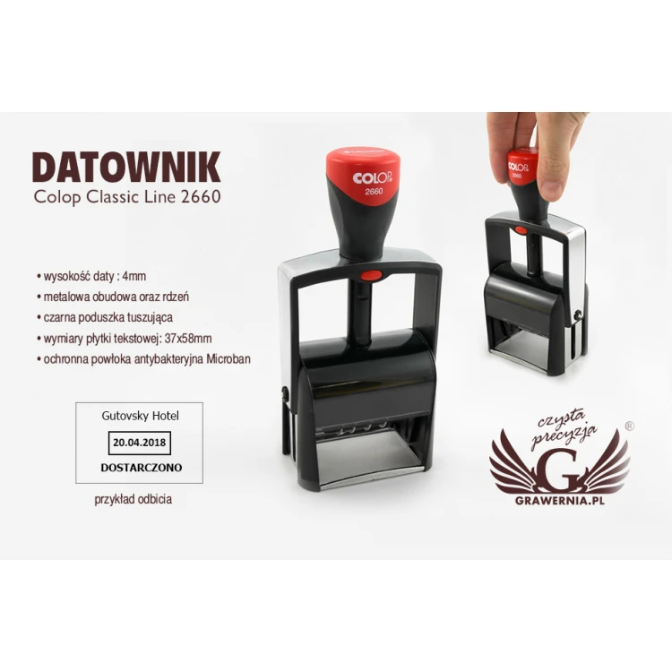 Datownik z pieczątką Colop Classic Line 2660 - wym odbicia: 37x58mm - COL014