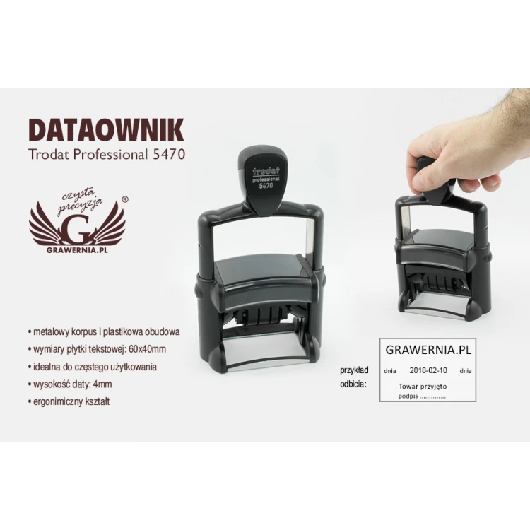 Datownik z pieczątką Trodat Professional 5474 - wym odbicia: 60x40mm - TRD008