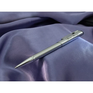 Długopis z pieczątką HERI DIAGONAL srebrny w etui (model 3000) 