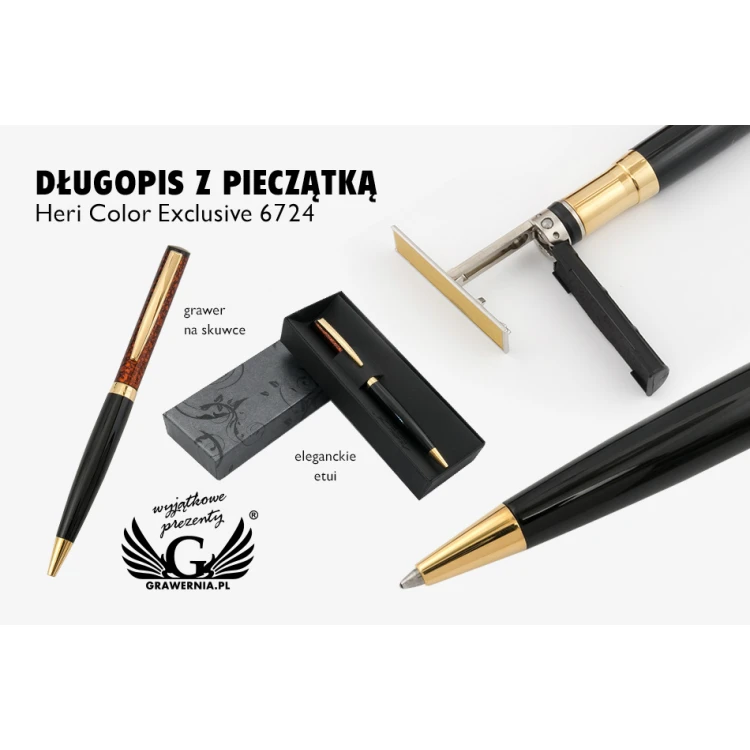 Długopis z pieczątką HERI Color Exclusive 6724 - marmurowy w etui - HER017