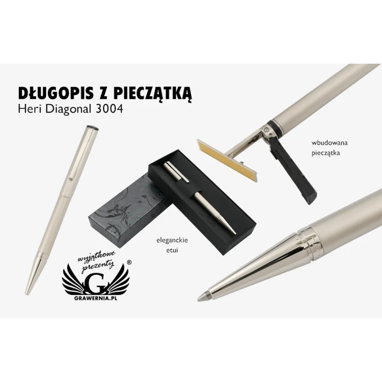Długopis z pieczątką HERI DIAGONAL 3004 - perłowy w etui - HER013