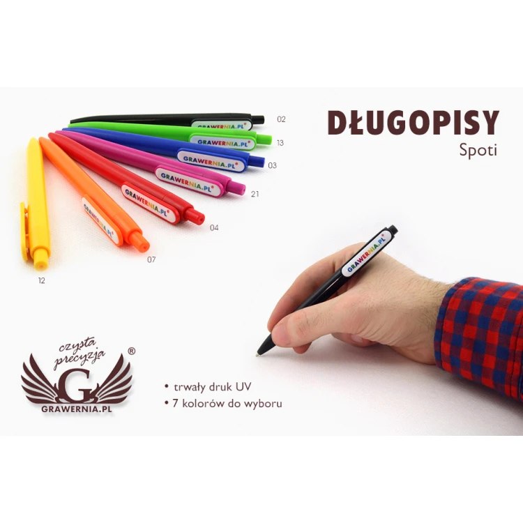 Długopisy plastikowe SPOTI - druk UV - DP014