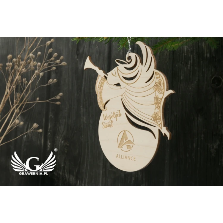 Drewniana bombka anioł - wym. 106x114mm - dowolny grawer - BDR023