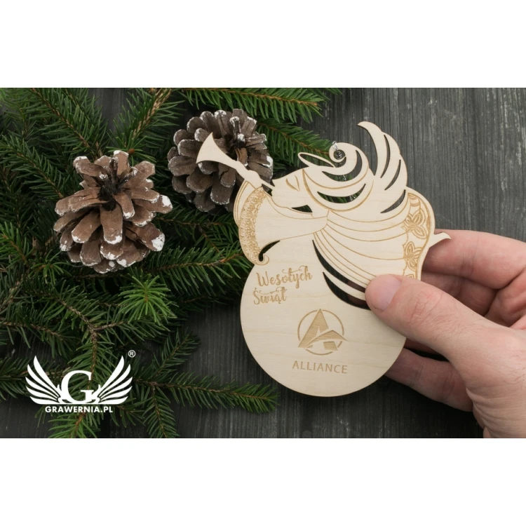 Drewniana bombka anioł - wym. 106x114mm - dowolny grawer - BDR023