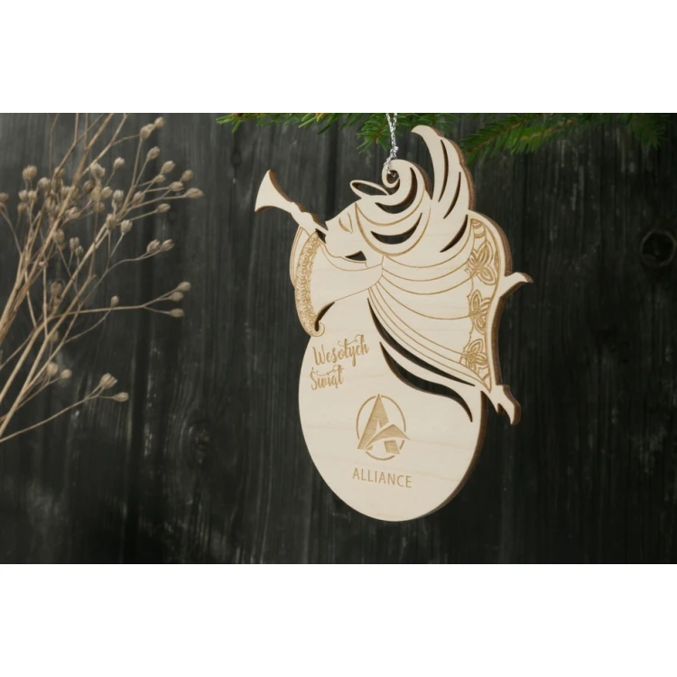 Drewniana bombka anioł - wym. 106x114mm - dowolny grawer - BDR023