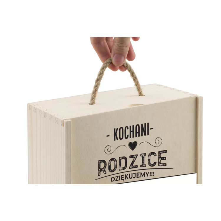 Drewniana skrzynka na dwie butelki wina - prezent dla rodziców - SK042