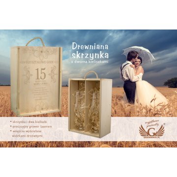 Drewniana skrzynka z kieliszkami na rocznicę ślubu - SK21