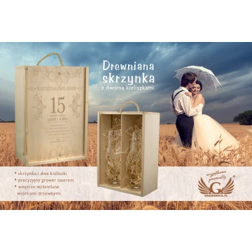 Drewniana skrzynka z kieliszkami na rocznicę ślubu - SK21
