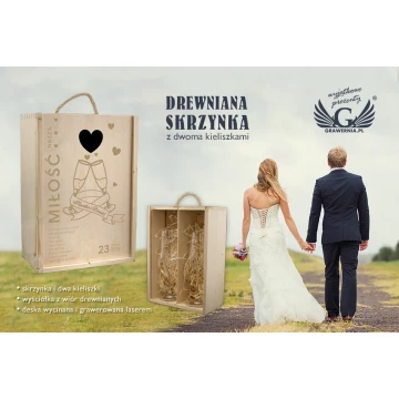 Drewniana skrzynka z kieliszkami dla Pary Młodej - SK23